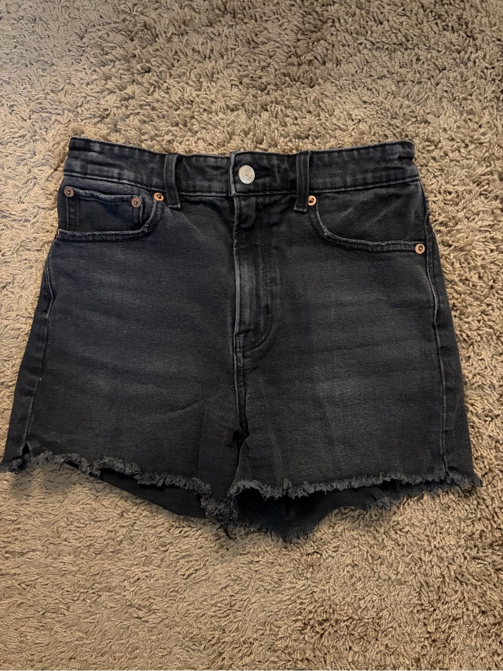 American Eagle Outfitters Black High-Rise Frayed Hem Jean Shorts